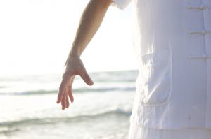 man training on beach